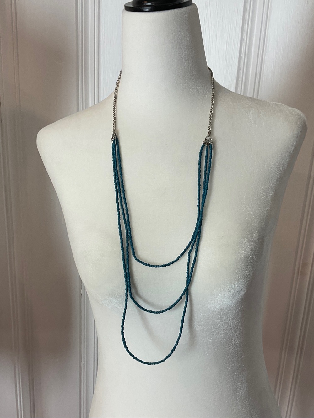 Layered Teal Beaded Long Necklace - Women Jewelry